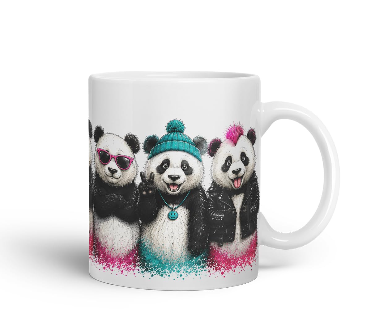 Vixar Pandas Mug – Cute Pandas Coloured Ceramic Mug Cup Gift, 11oz (Black)