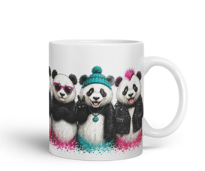 Vixar Pandas Mug – Cute Pandas Coloured Ceramic Mug Cup Gift, 11oz (Black)