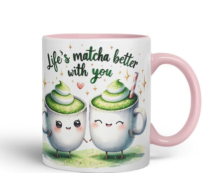 Vixar Life’s Matcha Better with You Coloured Ceramic Cup Mug – Cute Matcha Lovers Gift for Couple, Friends or Partner – 11oz (Black)