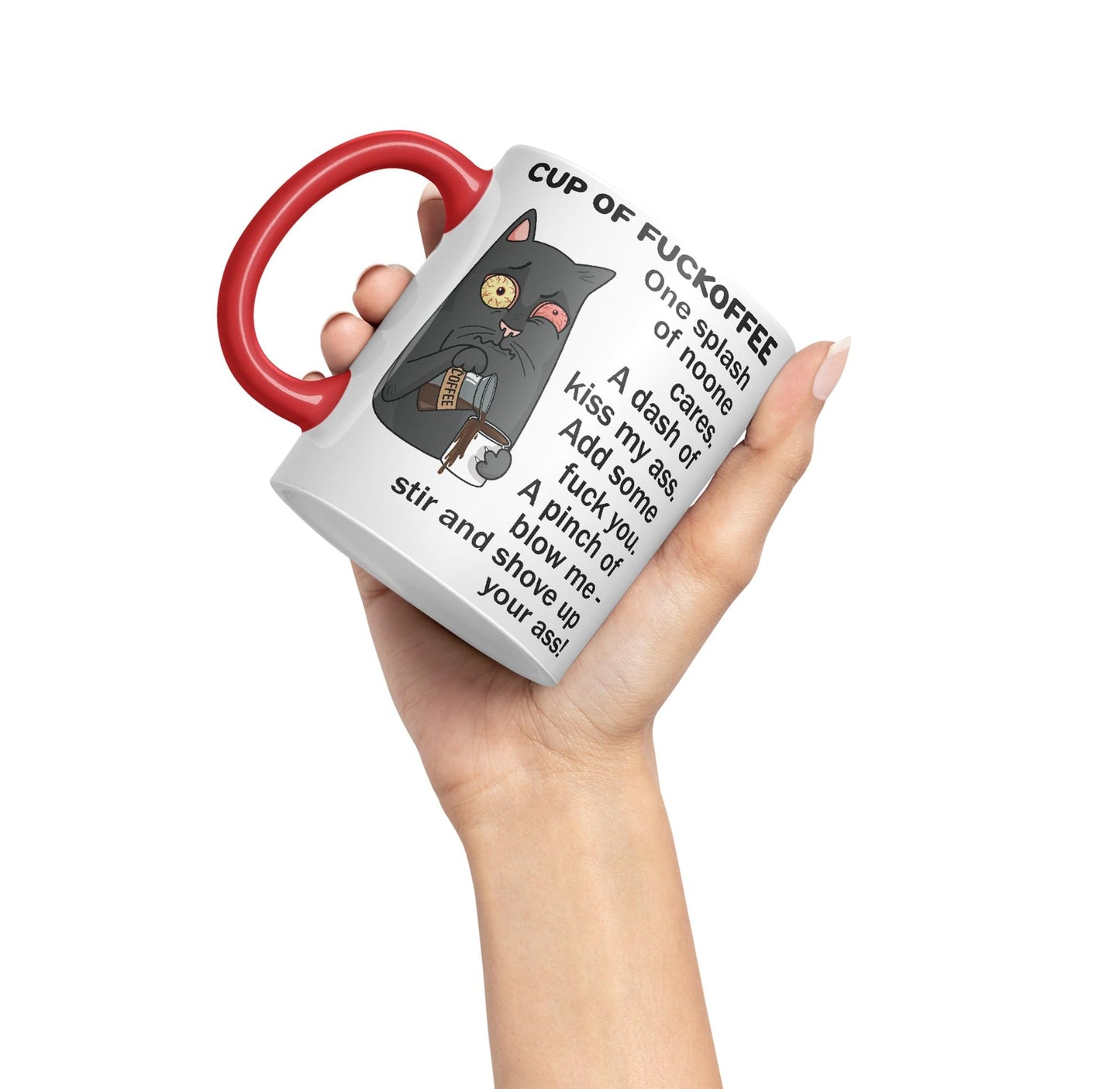 Cup of Fuckoffee, one Splash on Noone Cares cat Sarcastic Joke Ceramic Coloured Mug Cup for Tea Coffee Hot Brew 330ml 11Oz