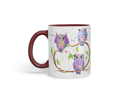 Vixar Owl Owls See Hear Speak no Evil Bird Animals Watercolour Art Coloured Mug Cup Gift Birthday Work Office Tea Coffee
