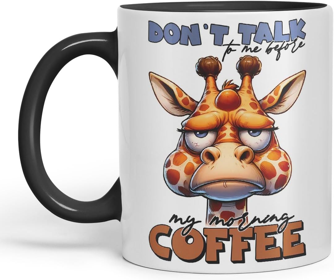 Vixar Don’t Talk to Me Before My Morning Coffee Giraffe Coloured Ceramic Mug Cup 11oz Funny Sarcastic Gift (Black)