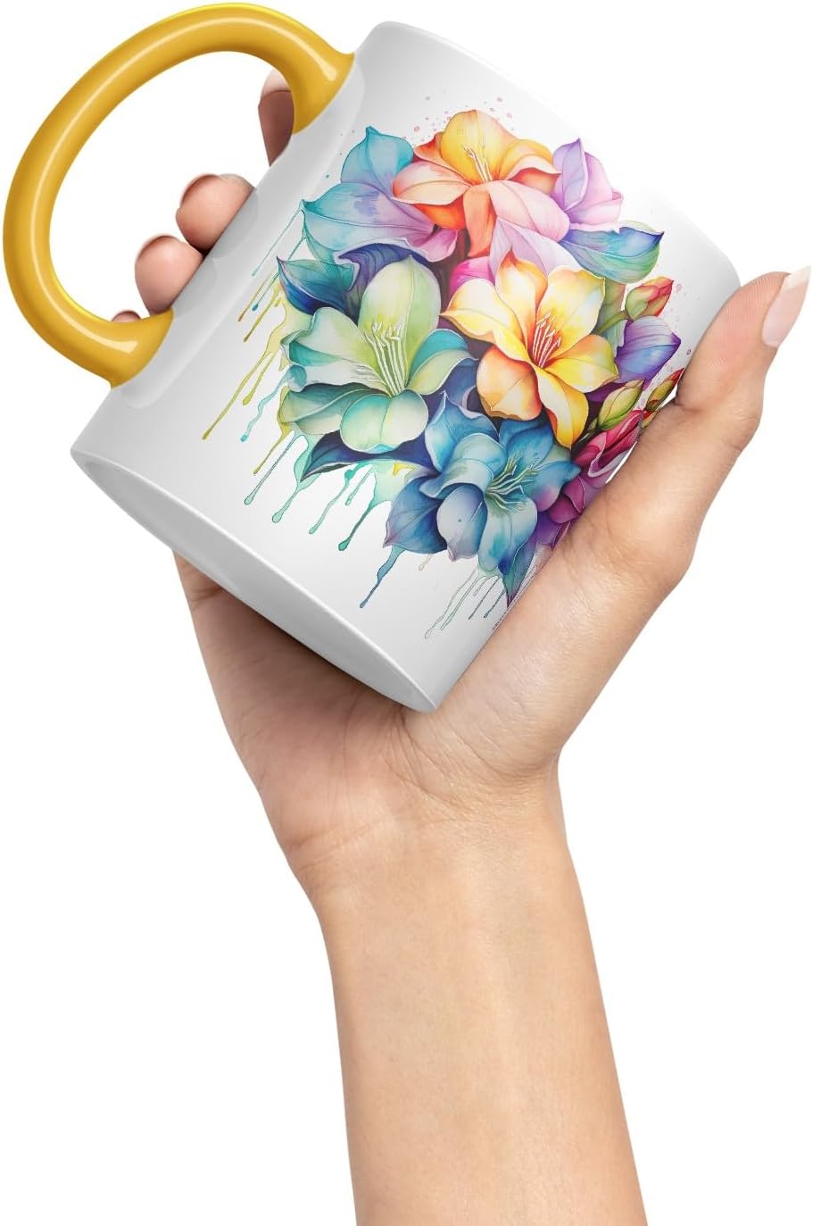 Vixar Gardenia Classic Floral Mug Coloured Ceramic Mug Cup Gift, 11oz (Gold Yellow)