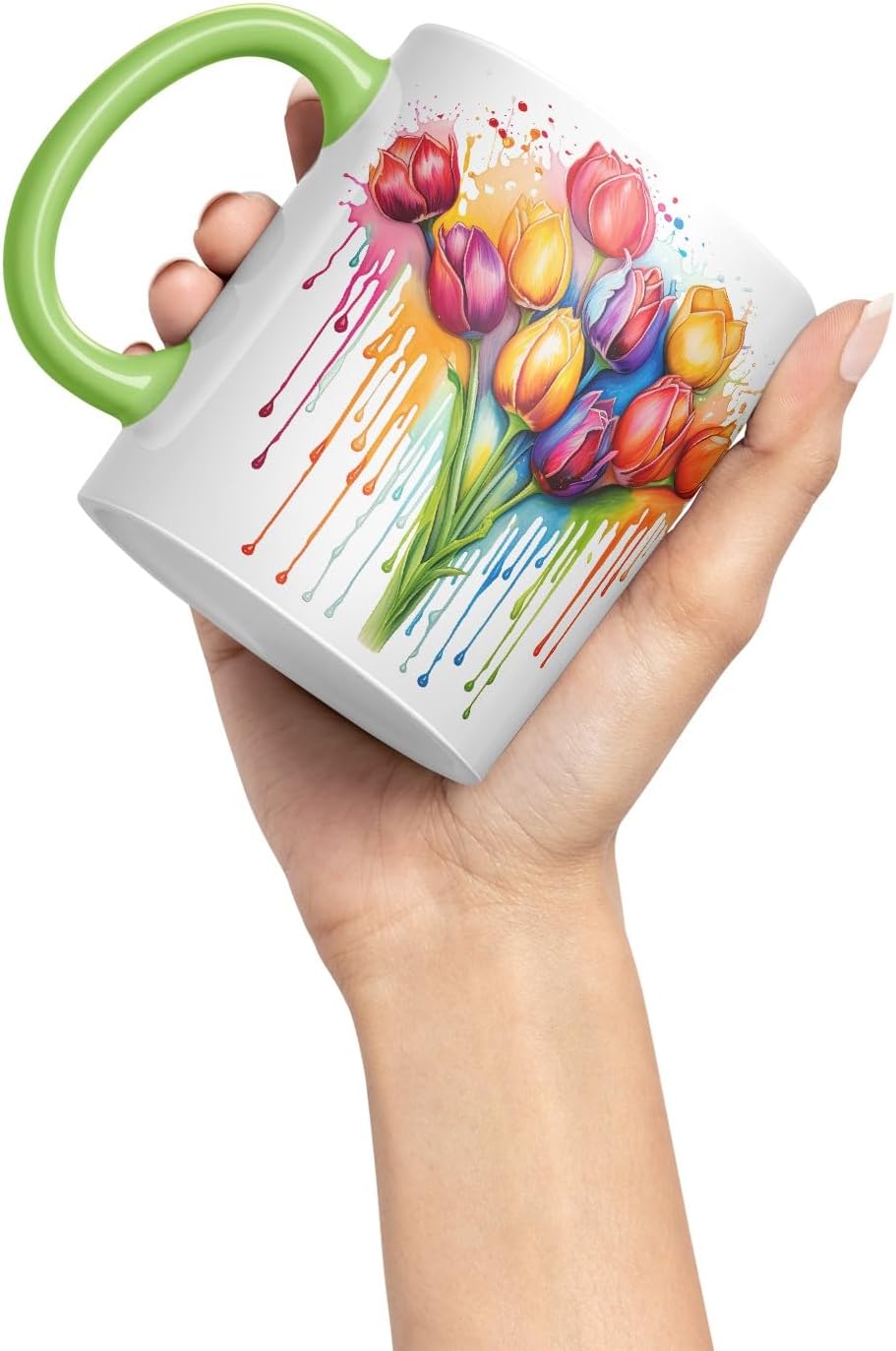 Vixar Tulip Spring Garden Mug Coloured Ceramic Mug Cup Gift, 11oz (Light Green)