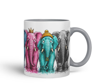 Vixar Elephant Mug – Cute Elephant Animal Coloured Ceramic Mug Cup Gift, 11oz (Black)