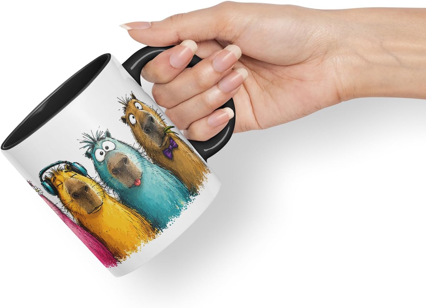Vixar Funny Capybaras Mug – Cute Capybara Animal Coloured Ceramic Mug Cup Gift, 11oz (Black)