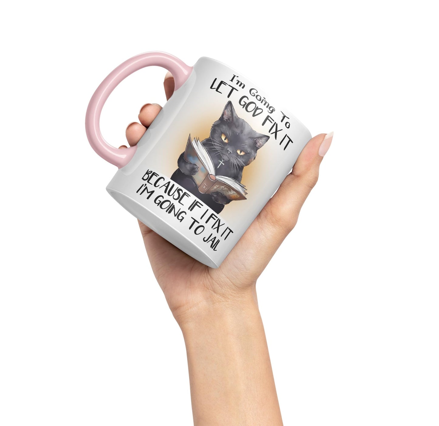 Vixar I'm Going to LET GOD FIX IT, Cats Sarcastic Joke Ceramic Coloured Mug Cup for Tea Coffee Hot Brew 330ml 11Oz