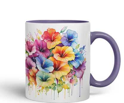 Vixar Petunia Patio Flower Mug Coloured Ceramic Mug Cup Gift, 11oz (Gold Yellow)