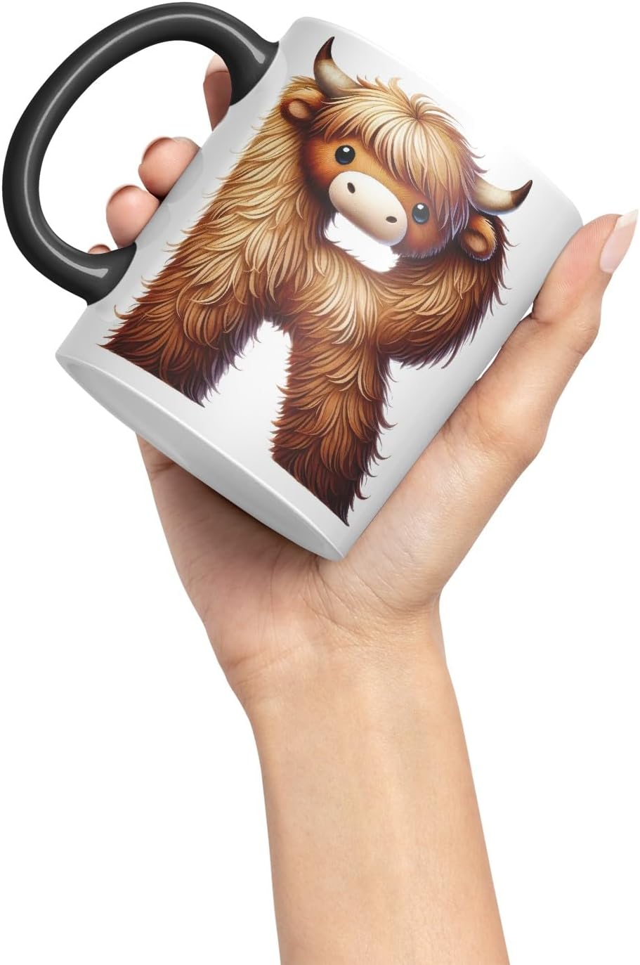 Highland Cow Alphabet Monogram Coloured Ceramic Cup Mug Letter R Rustic Farmhouse Animal Letter Gift V2 11oz (Black)