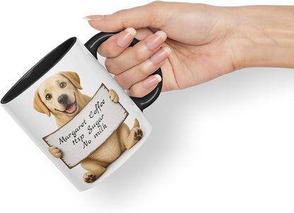 Vixar Personalised Labrador Mug with Name or Custom Message – Cute Animal Coloured Ceramic Mug Cup Gift, 11oz (Black)