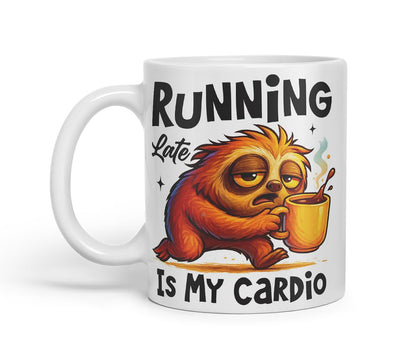 Vixar Running Late is My Cardio Funny Sloth Coffee Mug – Coloured Ceramic Mug Cup Gift, 11oz (Black)