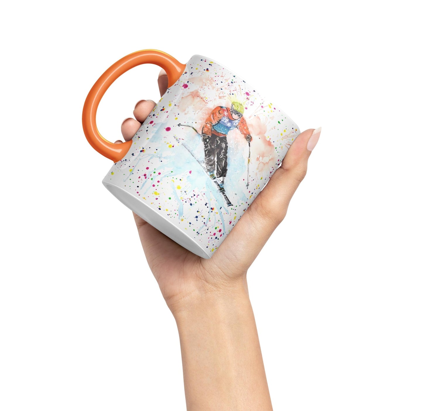 Skiing Ski winter sport watercolour Ceramic Coloured Mug Cup for Tea Coffee Hot brew 330ml 11Oz Gift