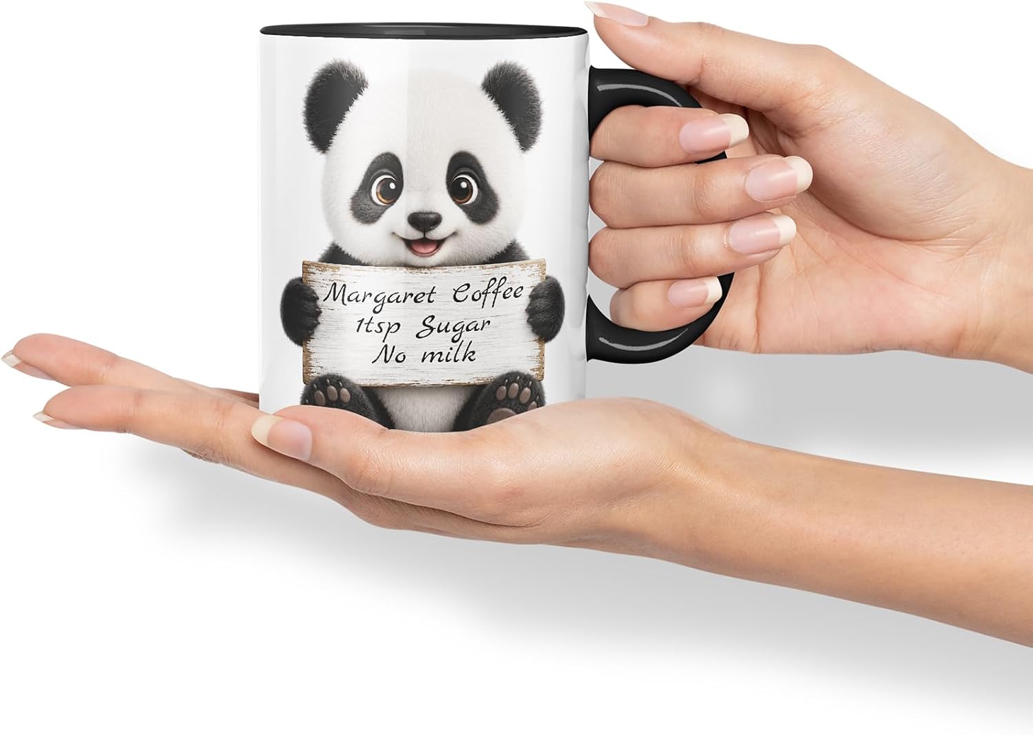 Vixar Personalised Panda Mug with Name or Custom Message – Cute Animal Coloured Ceramic Mug Cup Gift, 11oz (Black)