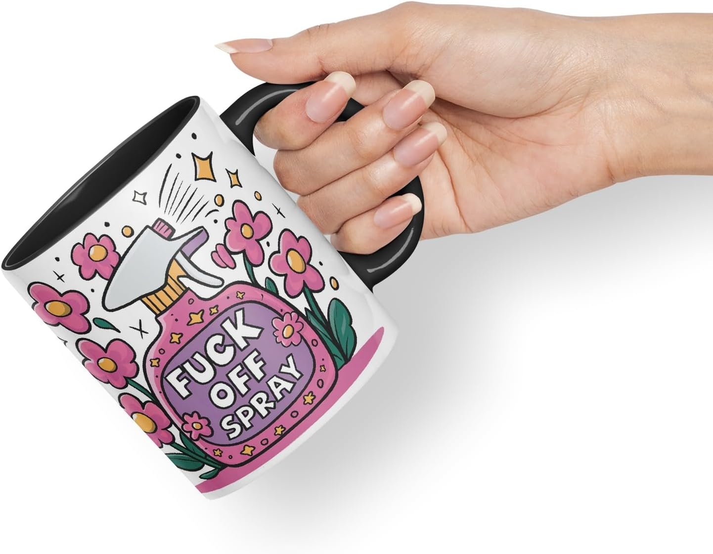 Vixar F** Off Spray – Coloured Ceramic Mug Cup Gift, 11oz (Black)