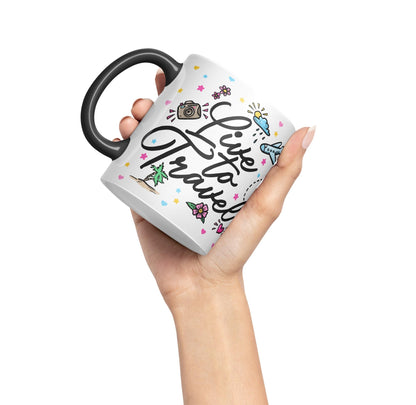 Vixar I Love Travel Live to Travel Coloured Ceramic Mug Cup Gift 330ml 11oz Work Office Tea Coffee Gift Traveler