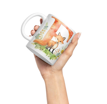 Letter F mug, Animals Alphabet Letter F Monogram animal for kids Ceramic Coloured Mug Cup for Tea Coffee Hot brew 330ml 11Oz Gift