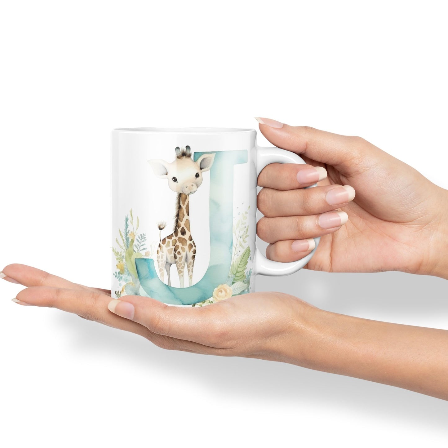 Letter J mug, Animals Alphabet Letter J Monogram animal for kids Ceramic Coloured Mug Cup for Tea Coffee Hot brew 330ml 11Oz Gift