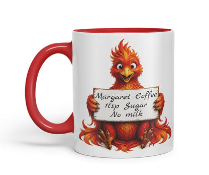 Vixar Personalised Phoenix Mug with Name or Custom Message – Cute Animal Coloured Ceramic Mug Cup Gift, 11oz (Black)