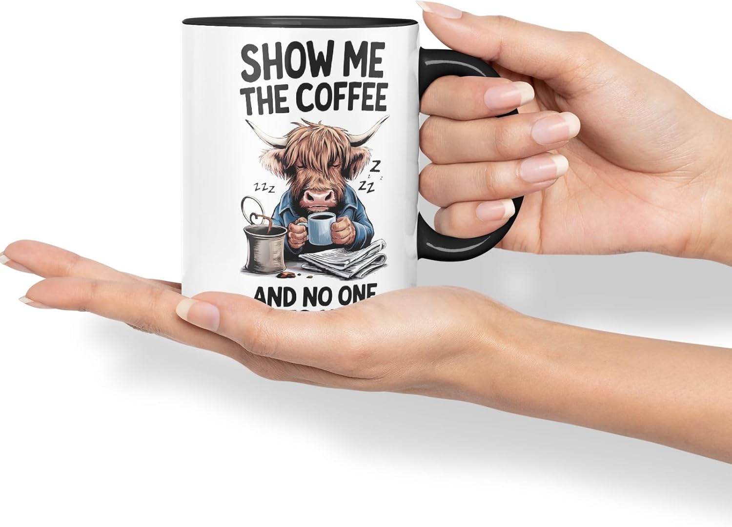 Vixar Show Me The Coffee and No One Gets Hurt – Coloured Ceramic Mug Cup Gift, 11oz (Black)