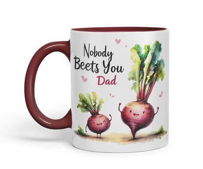 Vixar Nobody Beets You Dad Design – Funny Beetroot Father's Day Mug, Coloured Mug Cup Gift, 11oz (Black)