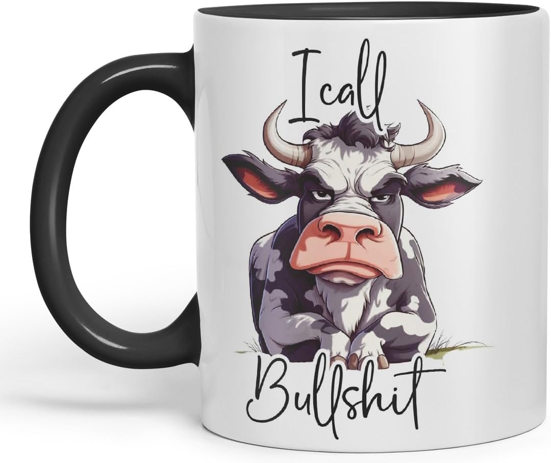 Vixar I Call Bull…Cow Coloured Ceramic Mug Cup Gift, 11oz (Black)