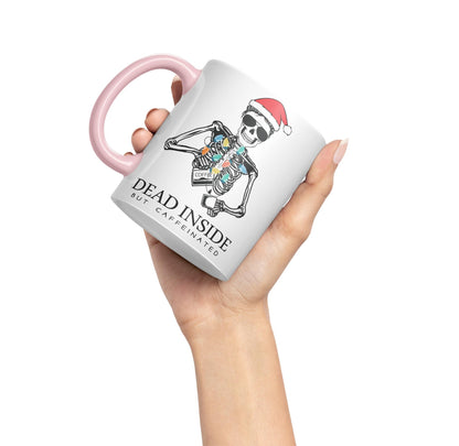 Dead Inside but Coffeinated Christmas Skull Sarcastic Joke Ceramic Coloured Mug Cup for Tea Coffee Hot Brew 330ml 11Oz