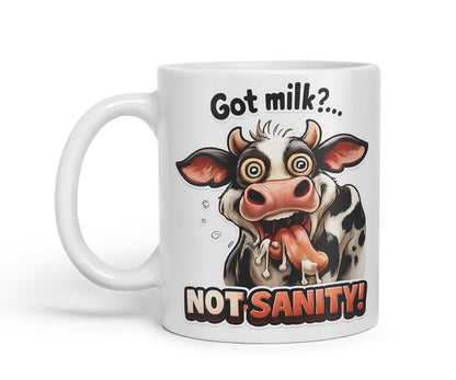 Vixar Got Milk Not Sanity Cow Coloured Ceramic Mug Cup Gift, 11oz (Black)
