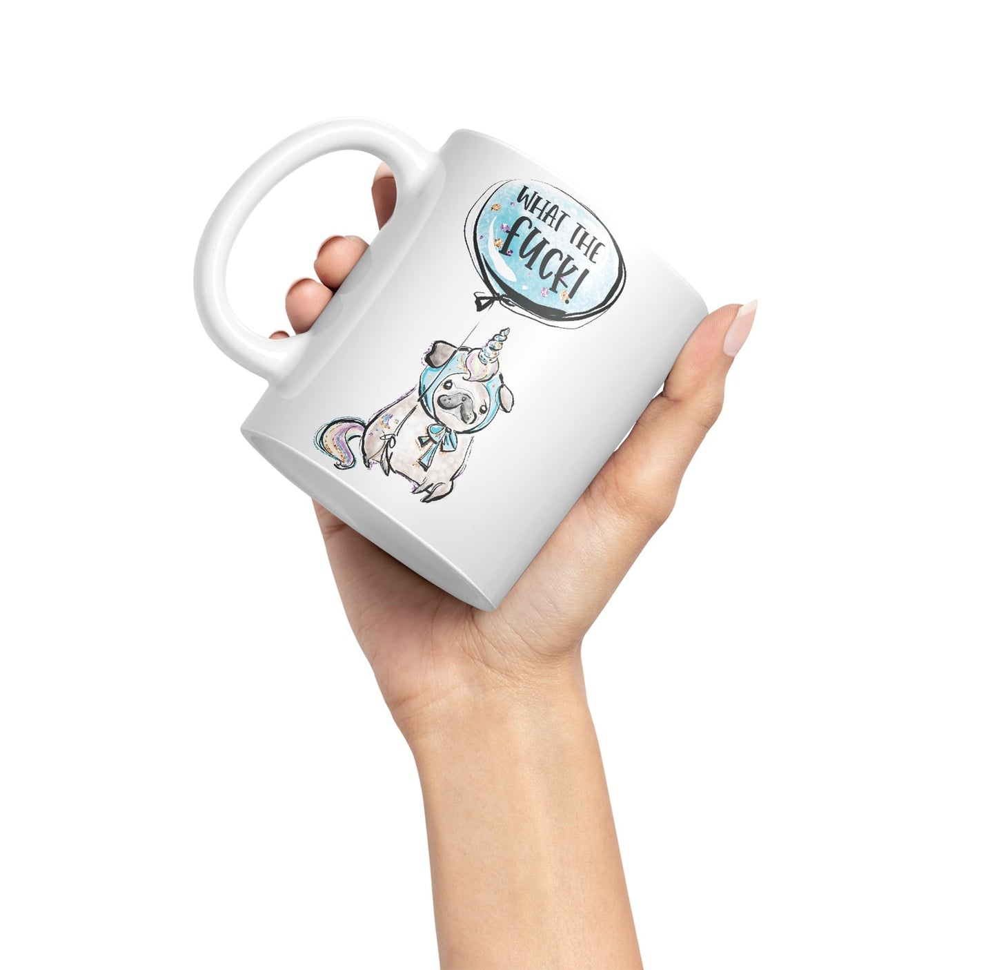 What The f…. Dog Unicorn Sarcastic Joke Gift Ceramic Coloured Mug Cup for Tea Coffee Hot Brew 330ml 11Oz