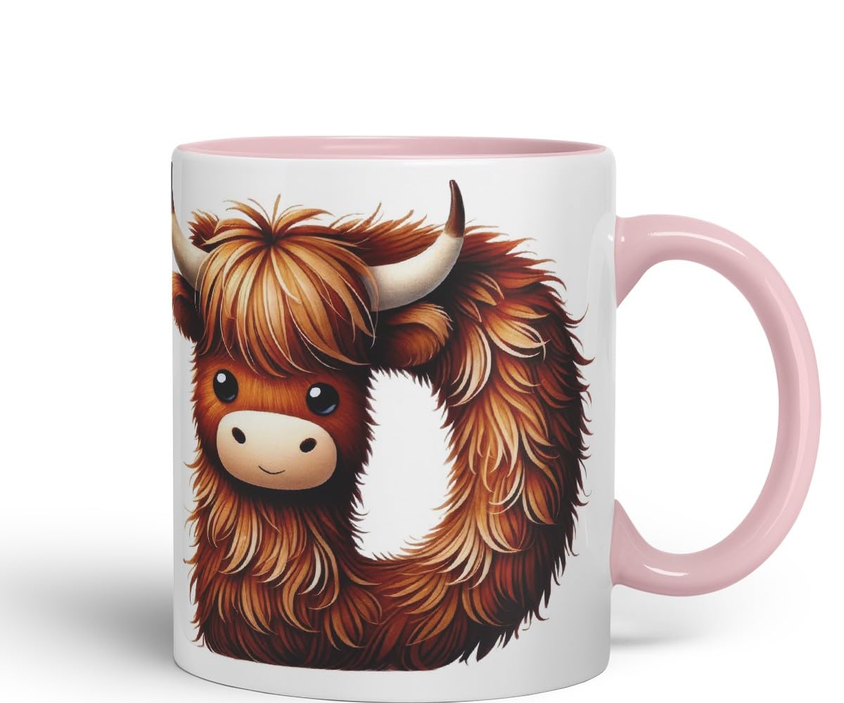 Highland Cow Alphabet Monogram Coloured Ceramic Cup Mug Letter D Rustic Farmhouse Animal Letter Gift V2 11oz (Black)