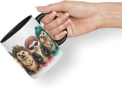 Vixar Hedgehog Mug – Cute Hedgehog Animal Coloured Ceramic Mug Cup Gift, 11oz (Black)