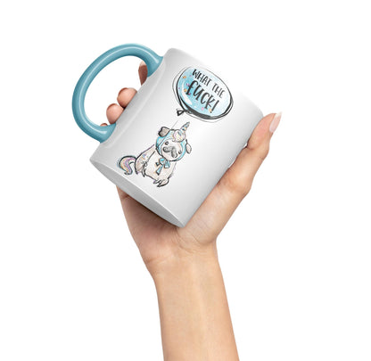 What The f…. Dog Unicorn Sarcastic Joke Gift Ceramic Coloured Mug Cup for Tea Coffee Hot Brew 330ml 11Oz