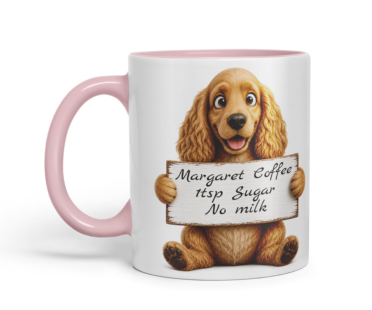 Vixar Personalised Cocker Spaniel Mug with Name or Custom Message – Cute Animal Coloured Ceramic Mug Cup Gift, 11oz (Black)