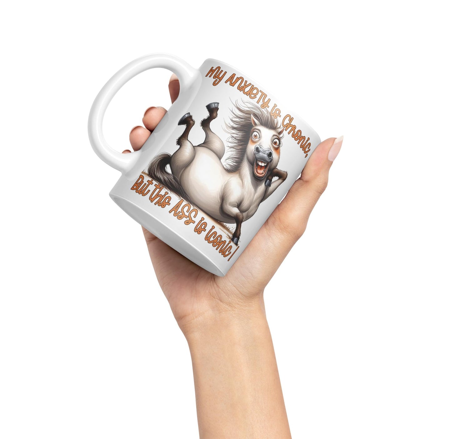 My Anxiety is Chronic, But This a.. is Iconic!, Horse Joke sarkasm Sarcastic Ceramic Coloured Mug Cup for Tea Coffee Hot Brew 330ml 11Oz Gift