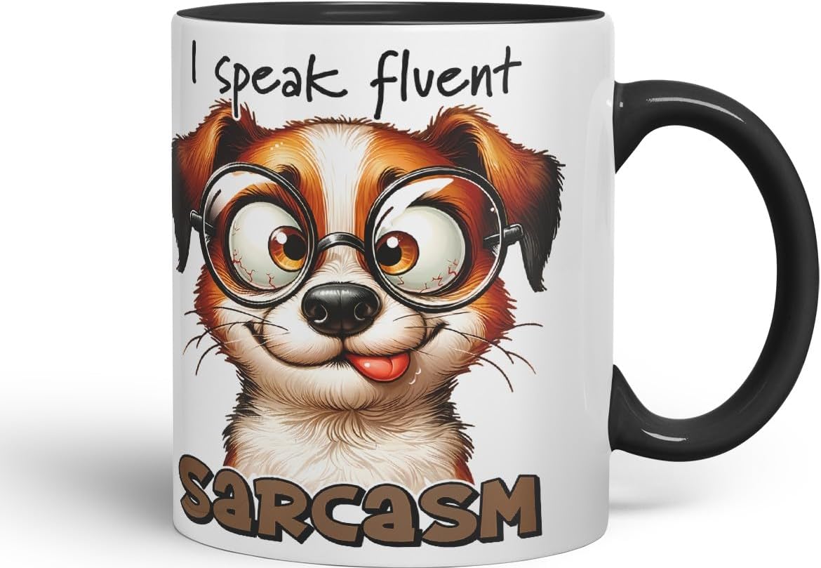 Vixar I Speak Fluent Sarcasm Coloured Ceramic Mug Cup 11oz Funny Sarcastic Gift (Black)