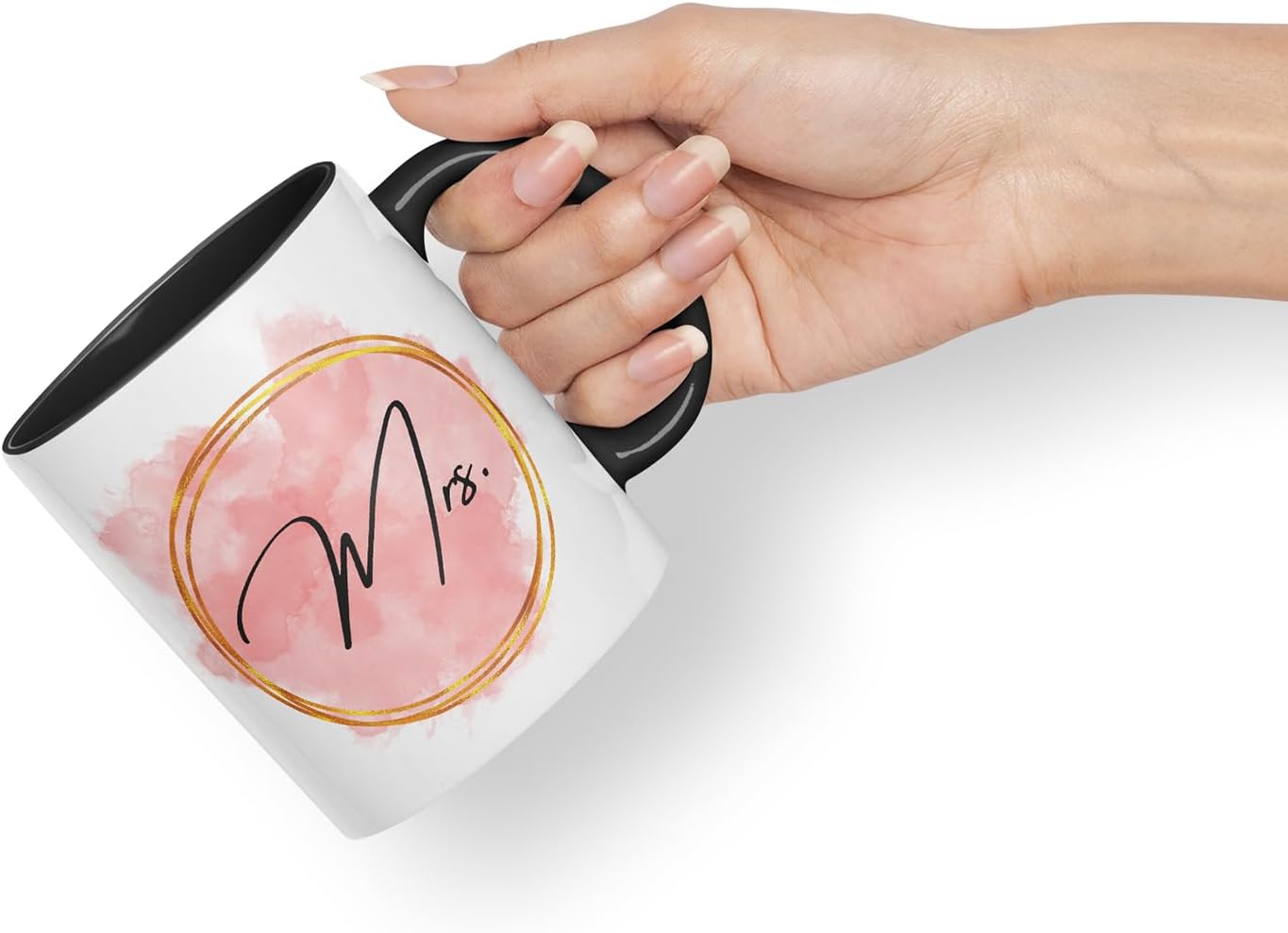 Vixar Mrs Watercolour Wedding Couple Mug – Coloured Ceramic Mug Cup Gift, 11oz (Black)