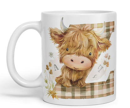 Vixar Highland Cow Alphabet Monogram Coloured Ceramic Cup Mug – Letter Z – Rustic Farmhouse Animal Letter Gift – 11oz (Black)
