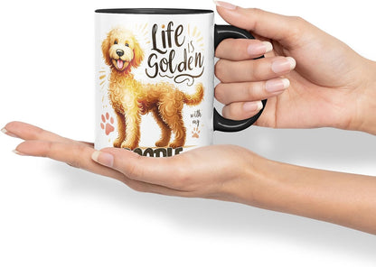 Vixar Life is Golden with My Doodle Dog Mug – Coloured Ceramic Mug Cup Gift, 11oz (Black)