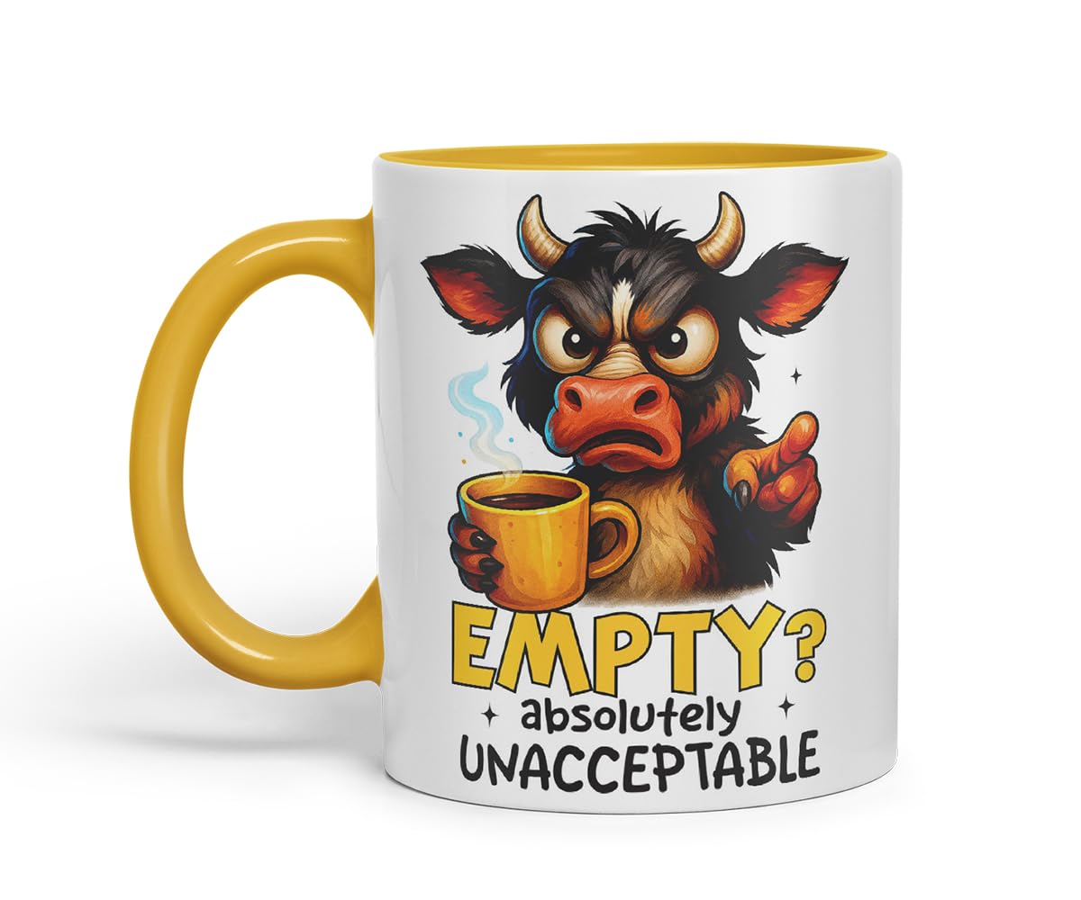 Vixar Empty Absolutely Unacceptable Funny Cow Coffee Mug – Coloured Ceramic Mug Cup Gift, 11oz (Black)