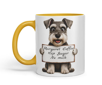 Vixar Personalised Schnauzer Mug with Name or Custom Message – Cute Animal Coloured Ceramic Mug Cup Gift, 11oz (Black)