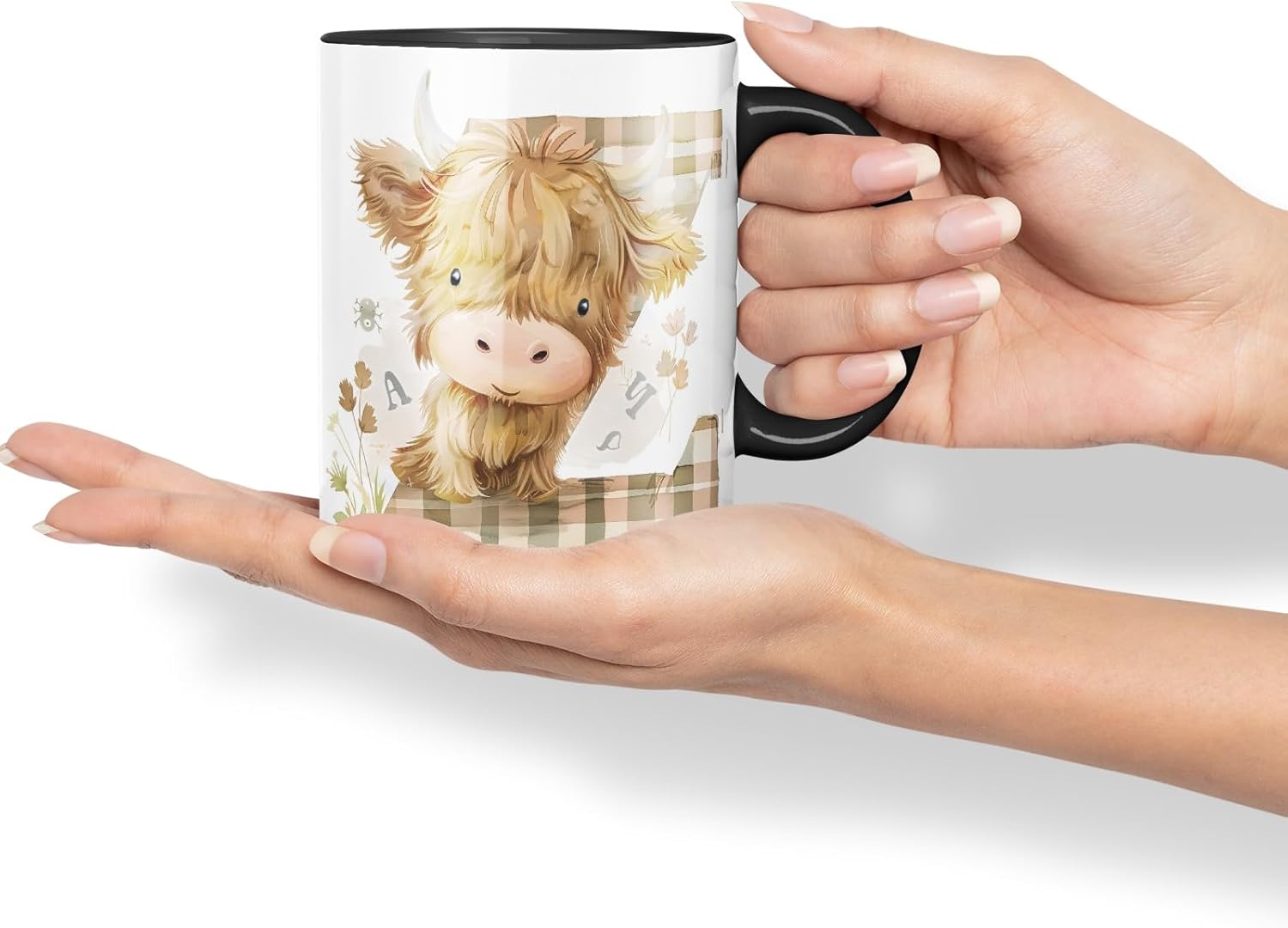 Vixar Highland Cow Alphabet Monogram Coloured Ceramic Cup Mug – Letter Z – Rustic Farmhouse Animal Letter Gift – 11oz (Black)