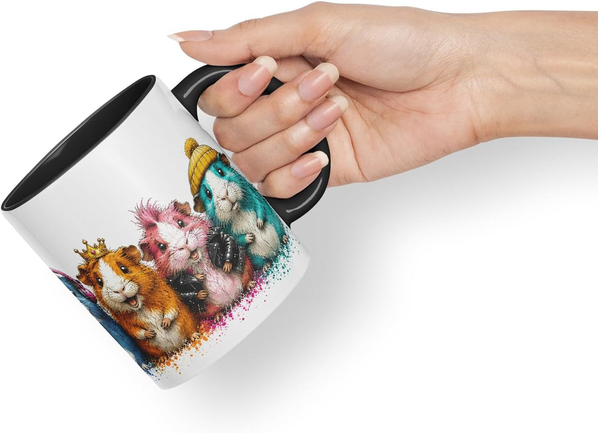 Vixar Guinea Pig Mug – Cute Guinea Pig Animal Coloured Ceramic Mug Cup Gift, 11oz (Black)