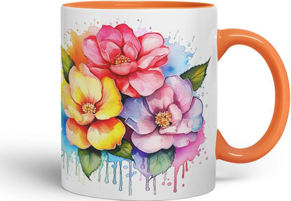 Vixar Camellia Elegant Bloom Mug Coloured Ceramic Mug Cup Gift, 11oz (Orange)