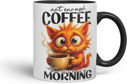 Vixar Not Enough Coffee for This Level of Morning Funny Cat Mug – Coloured Ceramic Mug Cup Gift, 11oz (Black)