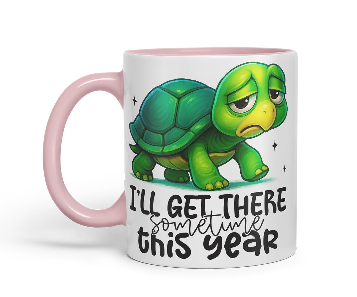 Vixar I'll Get There Sometime This Year Sarcastic Turtle – Coloured Ceramic Mug Cup Gift, 11oz (Black)