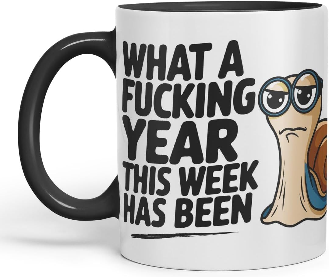 Vixar What A F** Year This Week Has Been Sarcastic Snail Coloured Ceramic Mug Cup Gift, 11oz (Black)