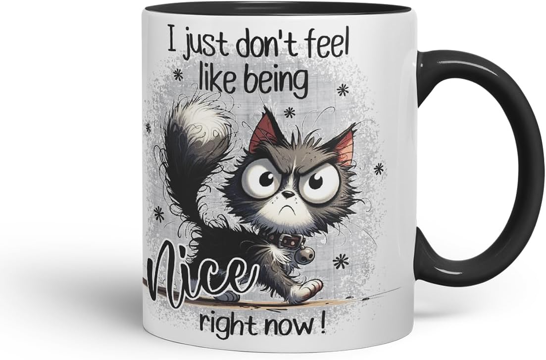 Vixar I Just Don't Feel Like Being Nice Right Now Funny cat – Coloured Ceramic Mug Cup Gift, 11oz (Black)