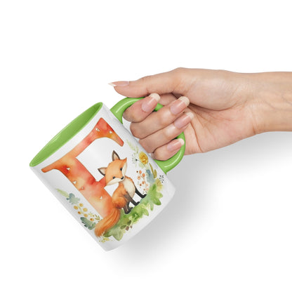 Letter F mug, Animals Alphabet Letter F Monogram animal for kids Ceramic Coloured Mug Cup for Tea Coffee Hot brew 330ml 11Oz Gift