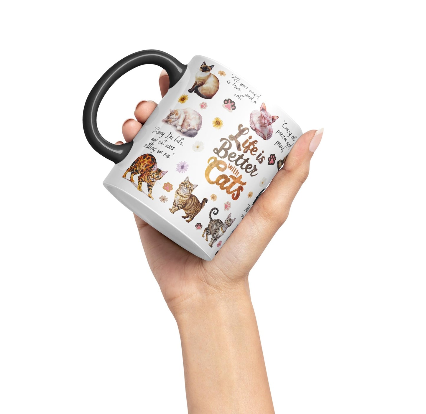 Life is better with Cats joke pets kittten Ceramic Coloured Mug Cup for Tea Coffee Hot brew 330ml 11Oz Gift