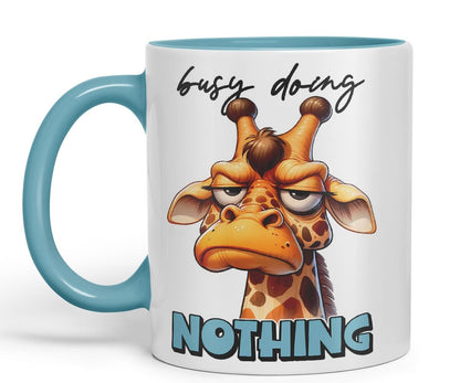 Vixar Busy Doing Nothing Sarcastic Giraffe Mug, Coloured Ceramic Cup 11oz (Black)