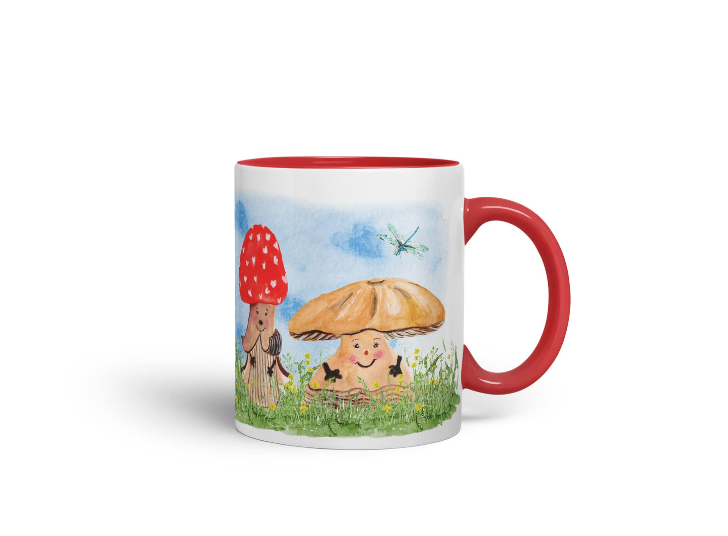 Vixar Mushrooms Red Wild Watercolour Art Coloured Mug Cup Gift Birthday Work Office Tea Coffee